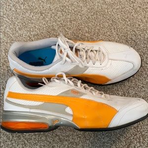 White and orange Men’s Puma sneakers size 11M